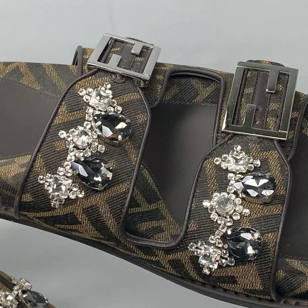 Fendi Feel Jewel Buckle Slide Sandals size 38